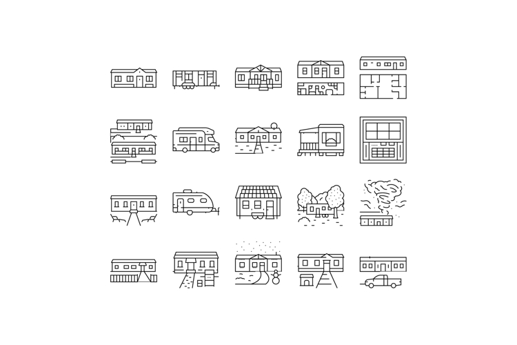 mobile home trailer, camper icons set vector