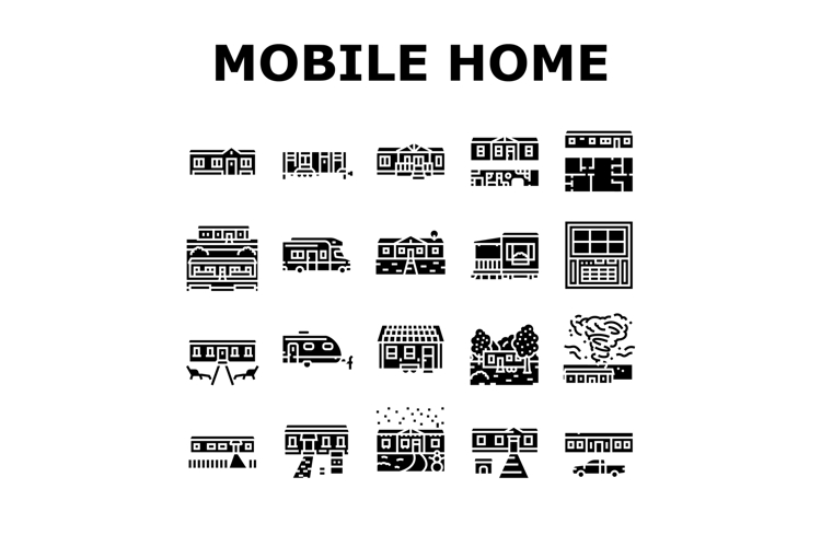 mobile home trailer, camper icons set vector