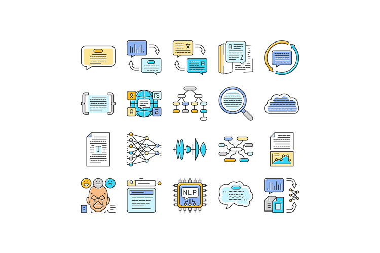 natural language processing nlp icons set vector