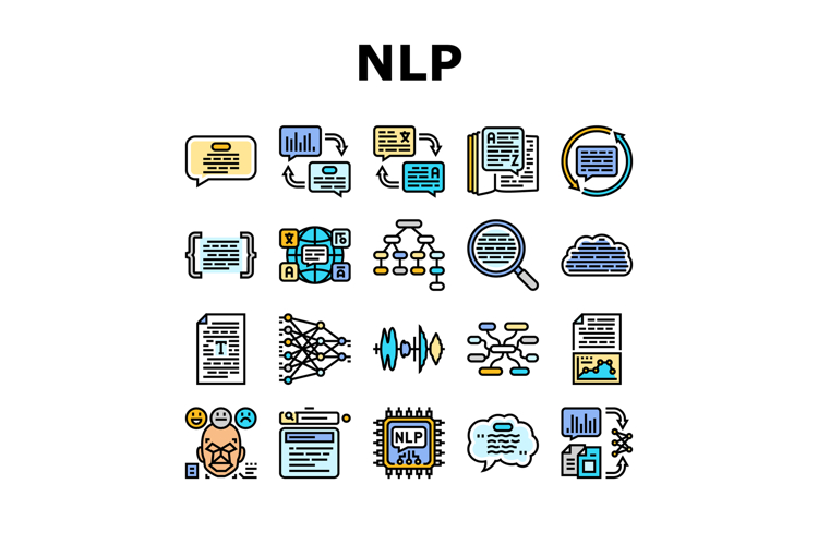 natural language processing nlp icons set vector