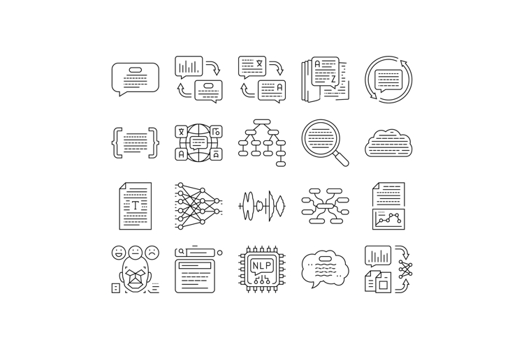 natural language processing nlp icons set vector