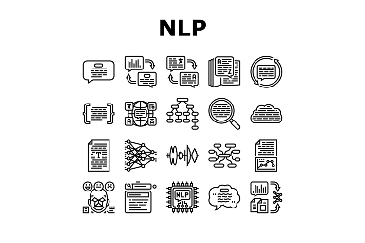 natural language processing nlp icons set vector