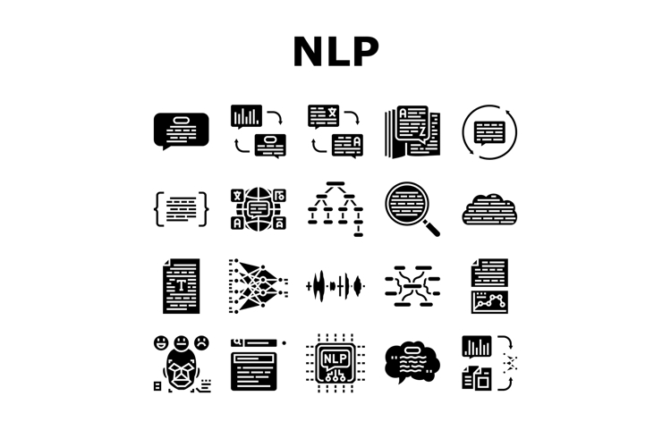 natural language processing nlp icons set vector