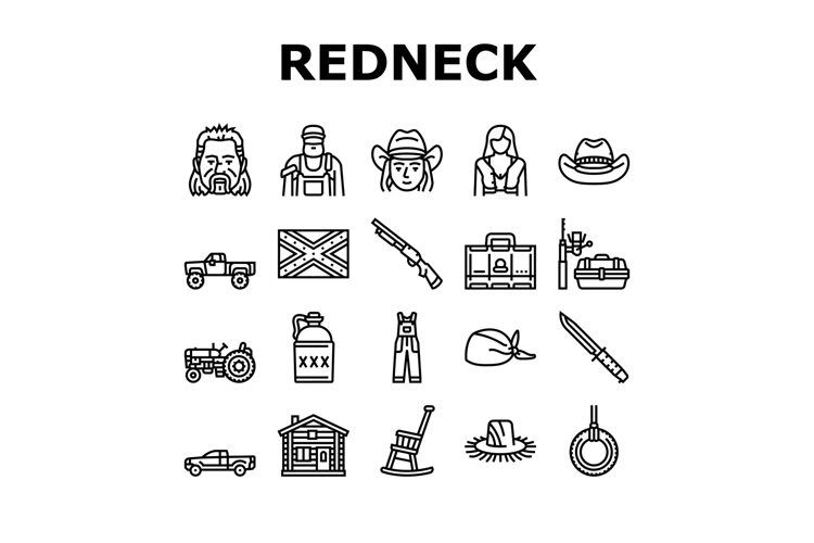 redneck country southern rural icons set vector