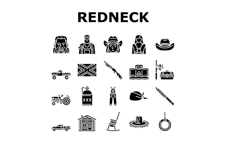 redneck country southern rural icons set vector