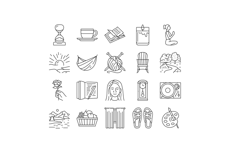 slow living mindfulness balance icons set vector