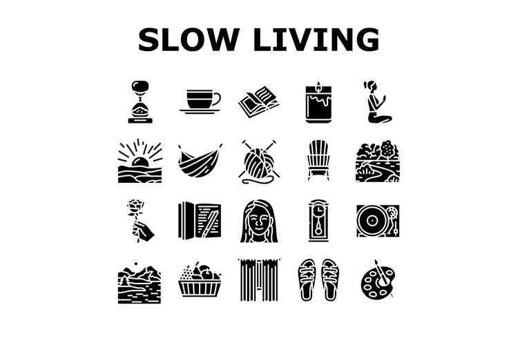 slow living mindfulness balance icons set vector