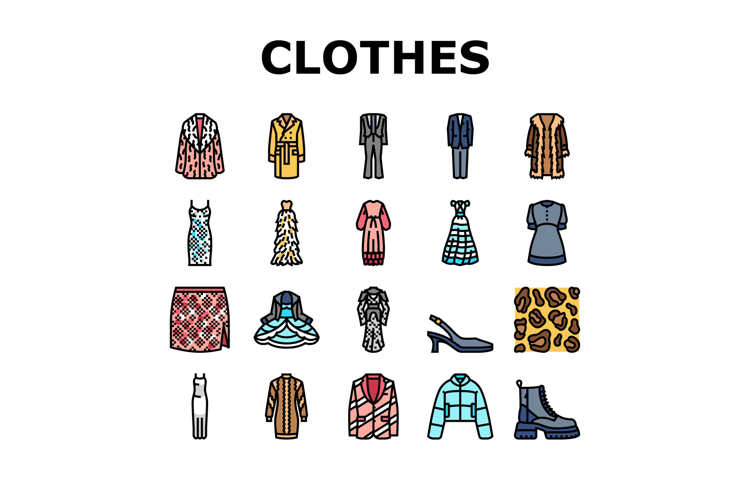 stylish clothes fashion trendy icons set vector
