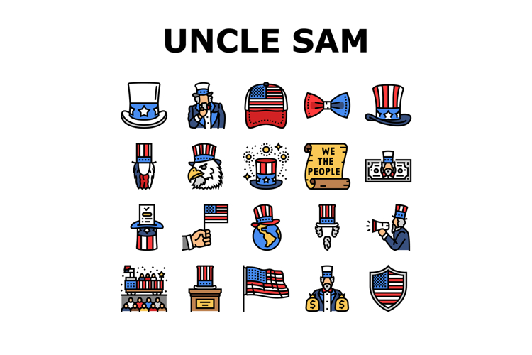 uncle sam patriotism propaganda icons set vector