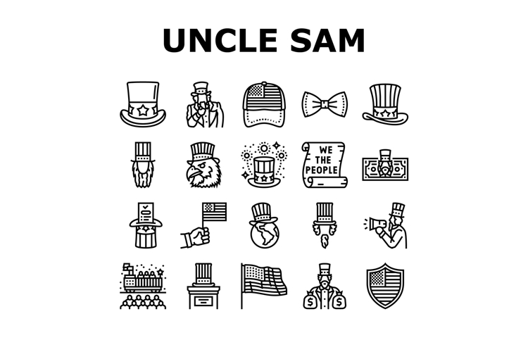 uncle sam patriotism propaganda icons set vector