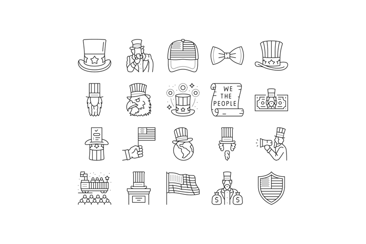 uncle sam patriotism propaganda icons set vector