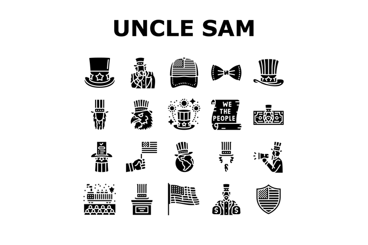 uncle sam patriotism propaganda icons set vector