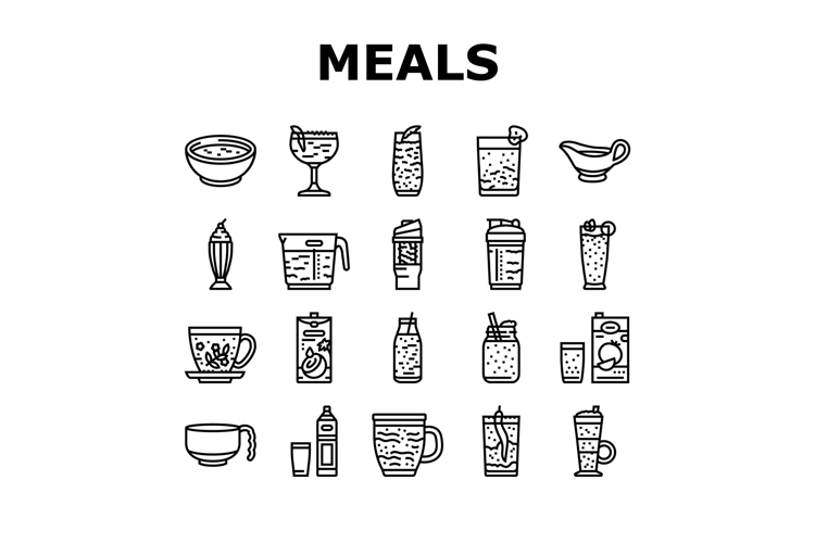 meals as drinks smoothie shake icons set vector