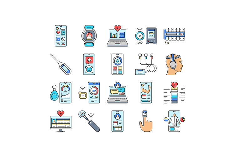 personalized health tech icons set vector