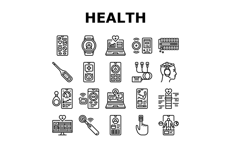 personalized health tech icons set vector