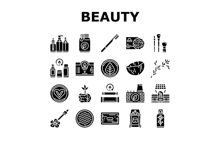 sustainable beauty eco friendly icons set vector