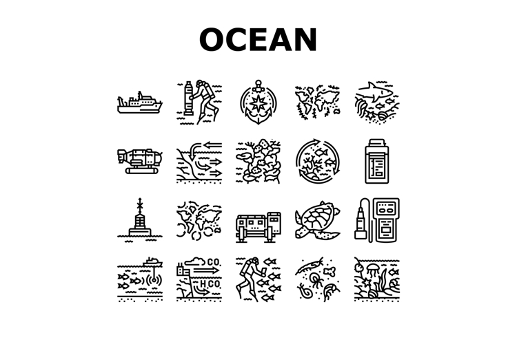 world ocean marine biodiversity icons set vector