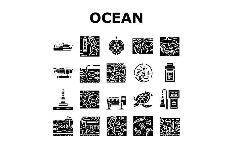 world ocean marine biodiversity icons set vector