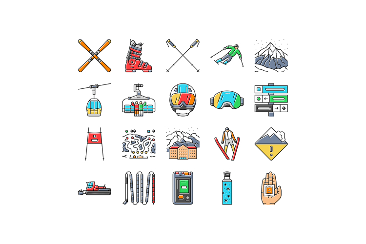 alpine skiing snow slalom icons set vector