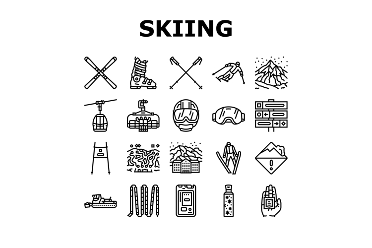 alpine skiing snow slalom icons set vector