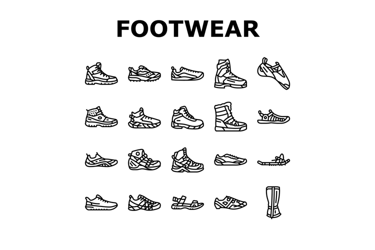 footwear tourism shoes sandals icons set vector
