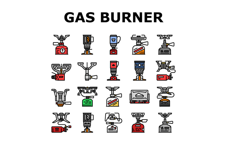 gas burner stove cooktop icons set vector