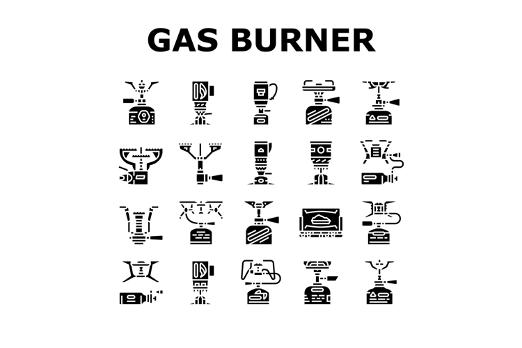 gas burner stove cooktop icons set vector
