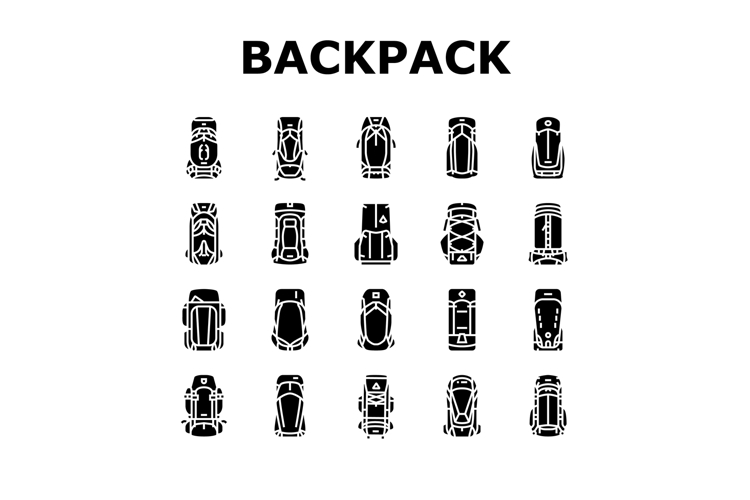 hiking backpack gear trail icons set vector