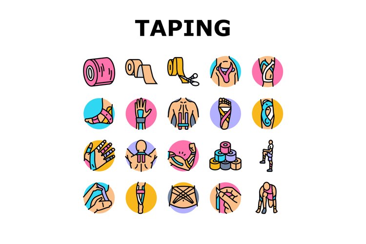 kinesio taping kinesiology icons set vector