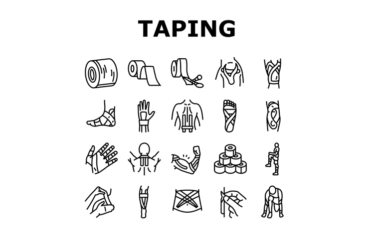 kinesio taping kinesiology icons set vector