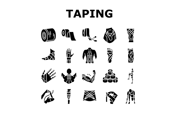 kinesio taping kinesiology icons set vector