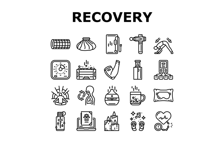 recovery wellness practices icons set vector