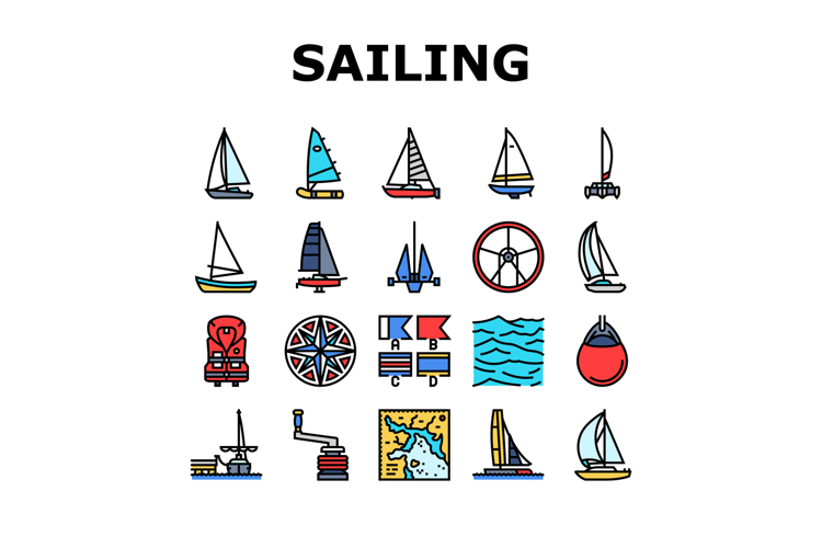 sailing sport yacht regatta icons set vector
