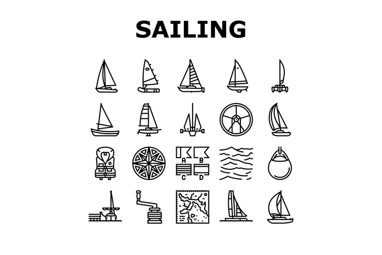 sailing sport yacht regatta icons set vector