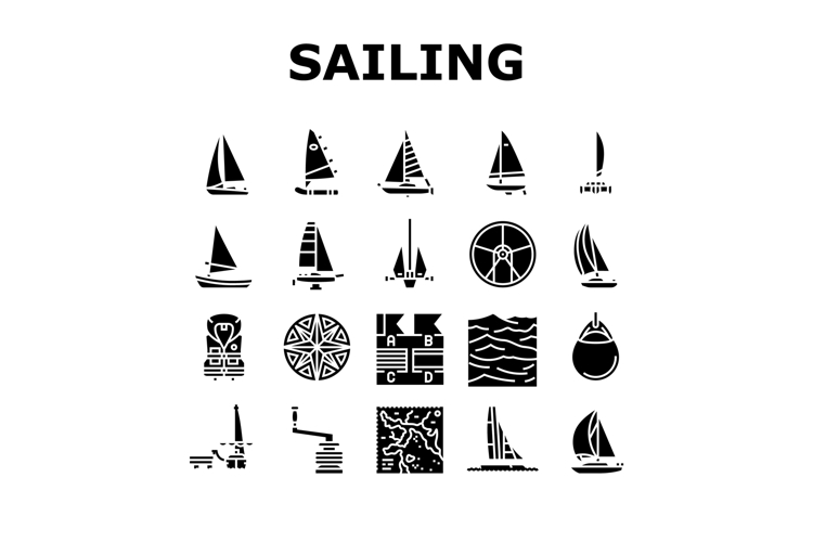 sailing sport yacht regatta icons set vector