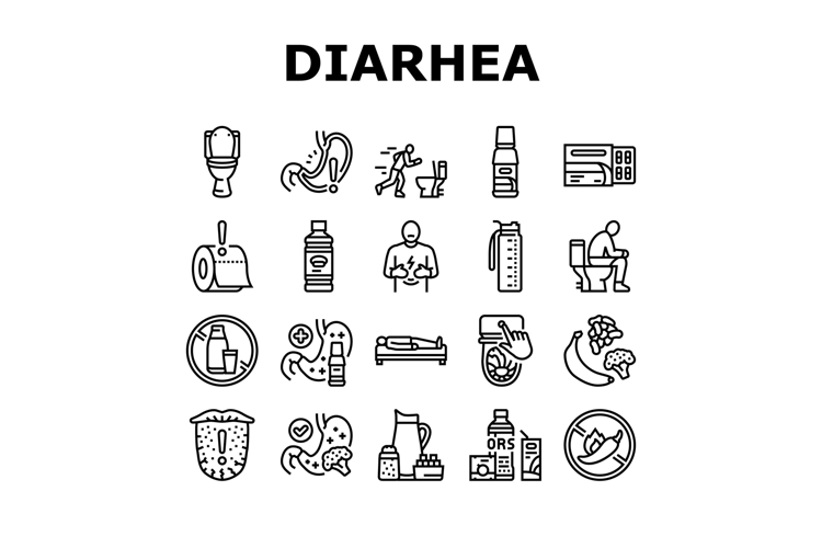 diarrhea causes icons set vector
