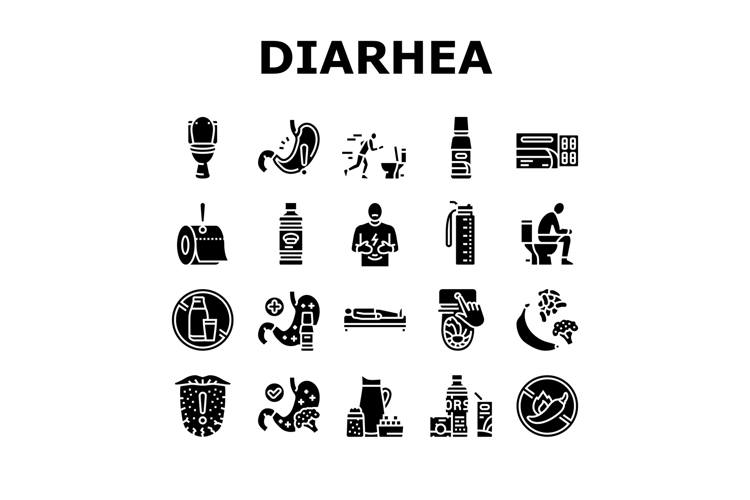 diarrhea causes icons set vector
