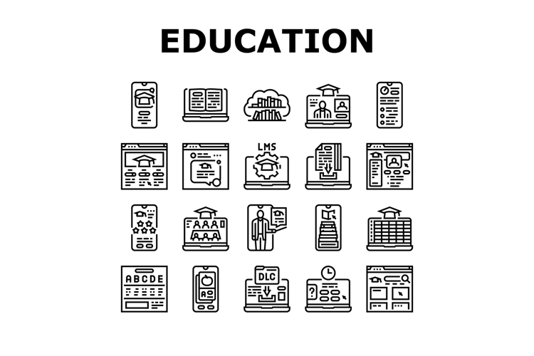 education platform edtech icons set vector