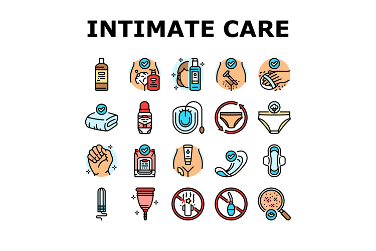 female intimate care hygiene icons set vector