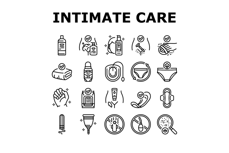 female intimate care hygiene icons set vector