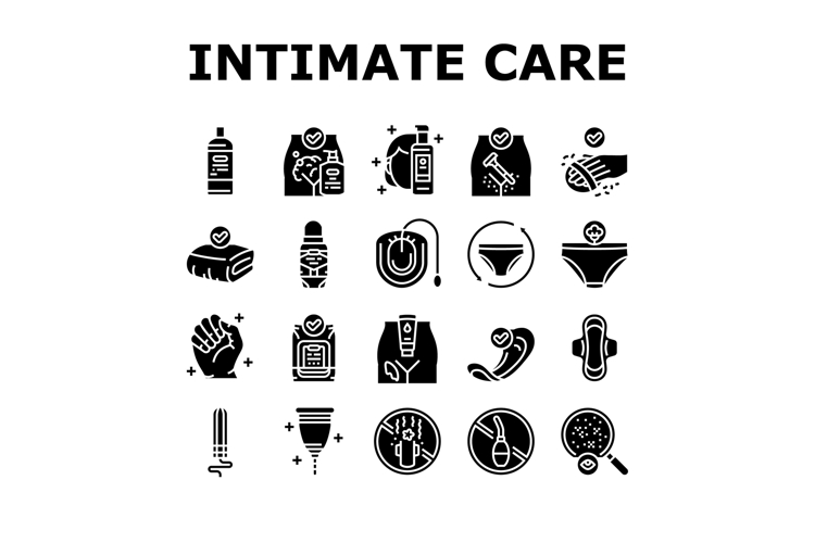 female intimate care hygiene icons set vector