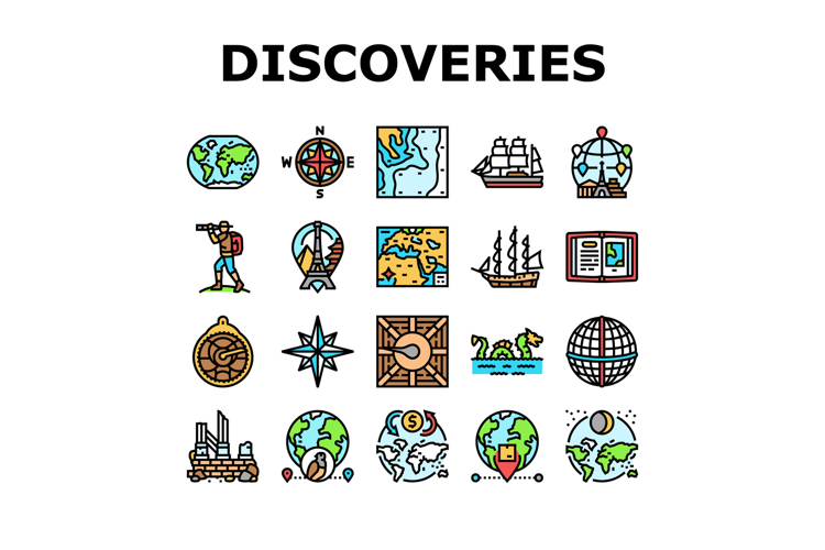 great geographical discoveries icons set vector