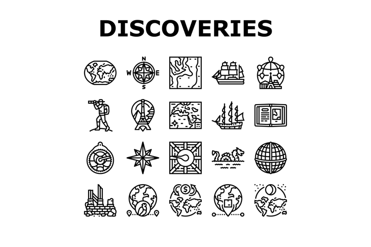 great geographical discoveries icons set vector