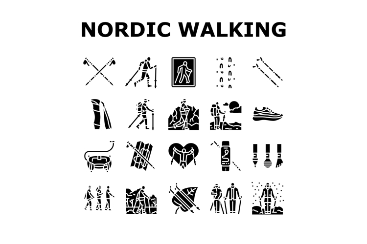 nordic walking exercise outdoor icons set vector