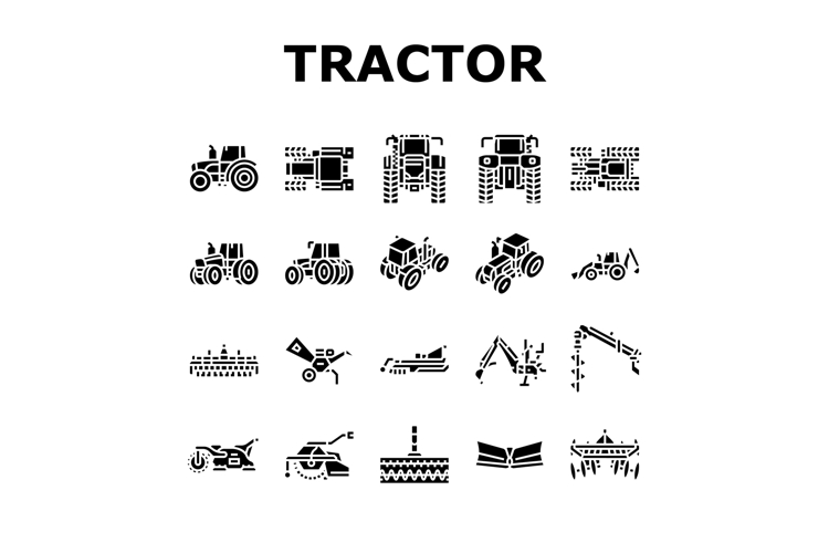 tractor farming agriculture icons set vector