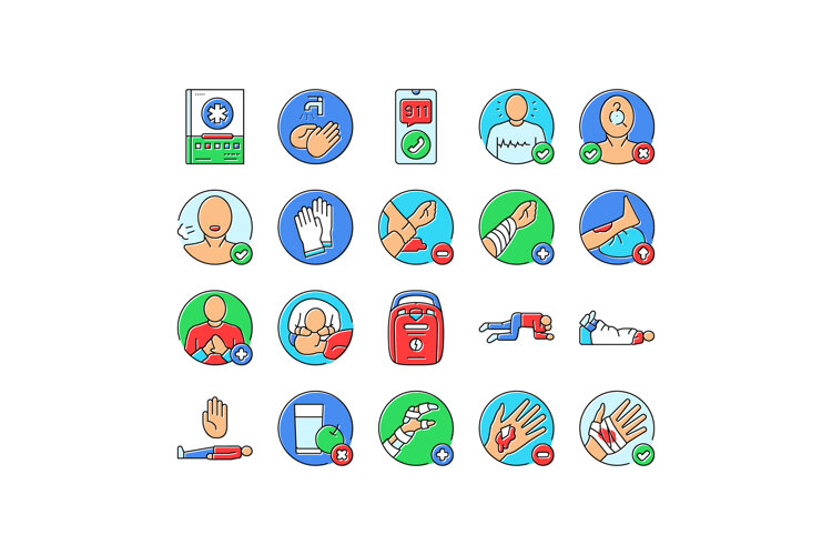first aid providing cpr bandage icons set vector (6566838)