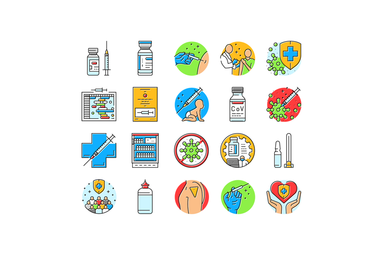 vaccine immunization syringe icons set vector