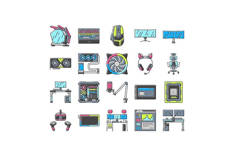 Pc Rig Icon gaming pc hardware icons set vector (6566949)