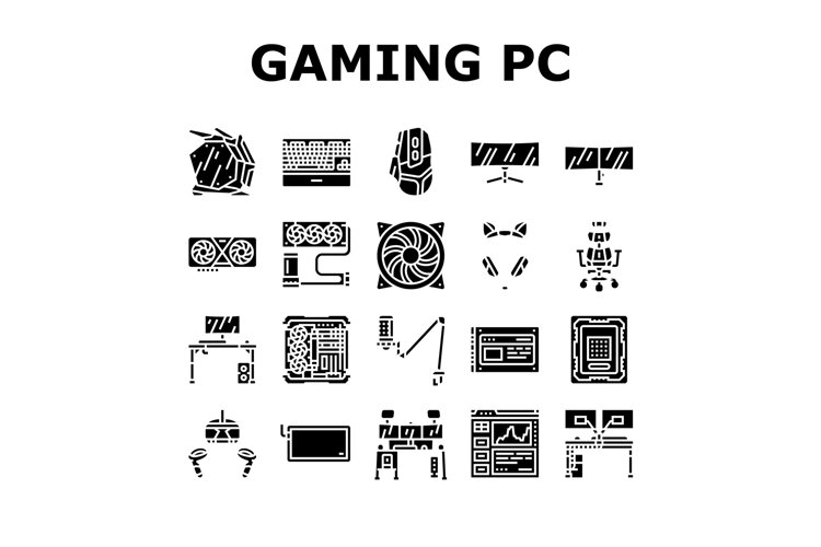 Pc Rig Icon gaming pc hardware icons set vector (6565356)