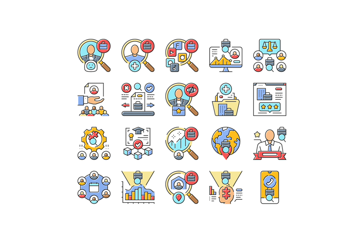head hunting recruitment icons set vector